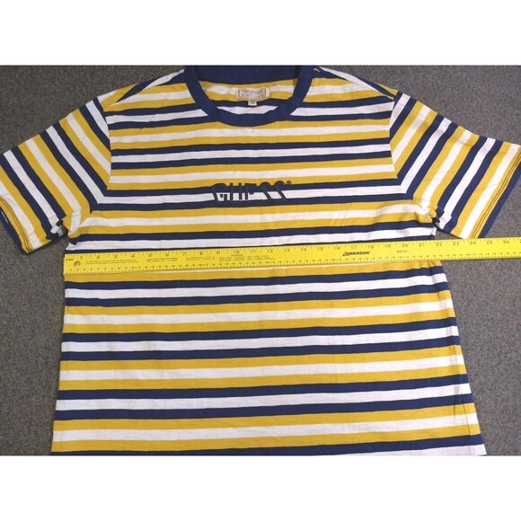 Vintage Guess Originals T-Shirt Striped Embroidery Mens Medium Yellow Blue - Picture 11 of 11